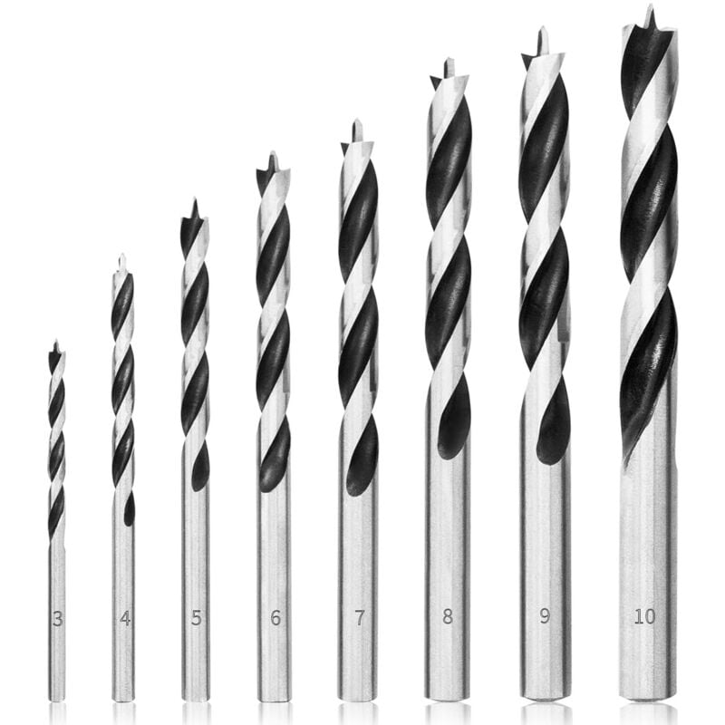 foto del prodotto sollbry set di punte per trapano per legno da 3 mm a 10 mm, 8 pezzi, punte elicoidali professionali per lavorazione del legno, punta brad per legno