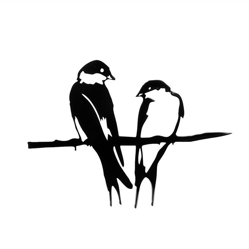 foto del prodotto sollbry silhouette di uccello, 2 uccelli su un ramo, decorazione da giardino in metallo, nero