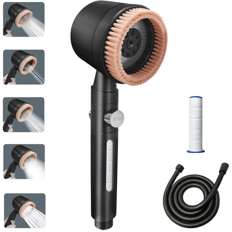 foto del prodotto sollbry soffione doccia massaggiante con funzione di massaggio purificante, risparmio idrico, con tubo flessibile da 1,5 m e 2 filtri, 5 modalit 