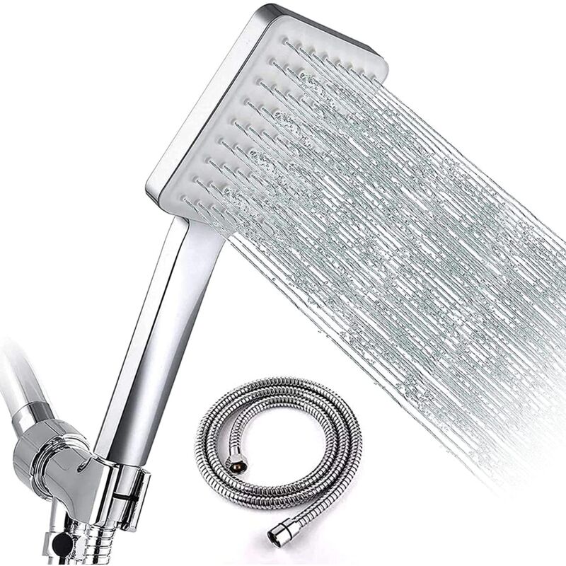 foto del prodotto sollbry soffione doccia portatile ad alta pressione per getti multipli. soffione doccia rettangolare leggero e dal profilo basso. tubo flessibile