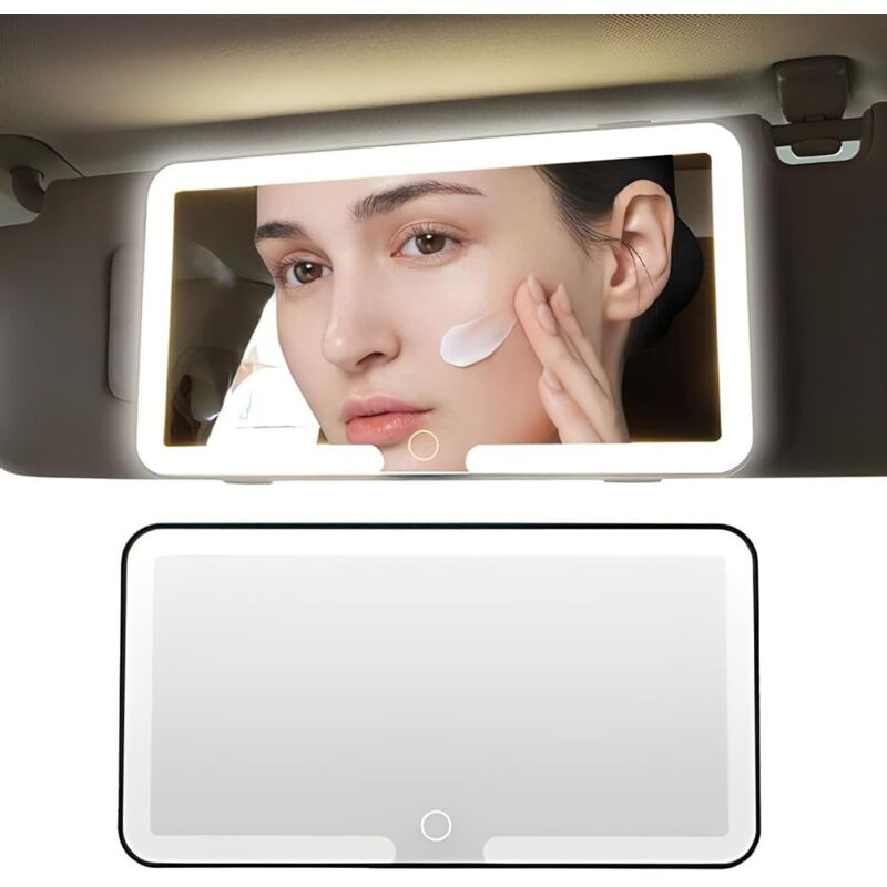 foto del prodotto sollbry specchietto di cortesia per auto, specchietto parasole a led per auto, specchio cosmetico per auto con 3 modalit di illuminazione,