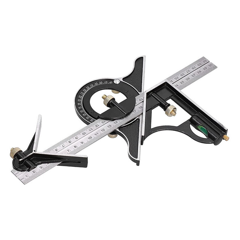 foto del prodotto sollbry squadra combinata da 300 mm, squadre da carpentiere, righello angolare in acciaio inossidabile, squadra combinata con livella a bolla e