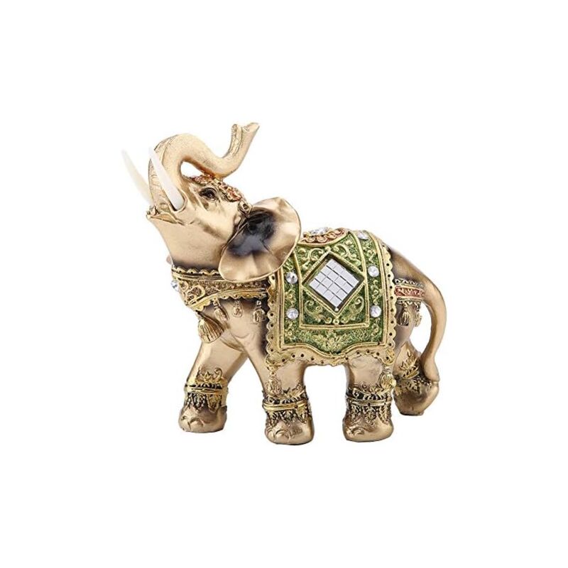 foto del prodotto sollbry statua di elefante, scultura di elefante verde portafortuna feng shui, statuetta di ricchezza per arredamento casa e ufficio 14 x 6 x 14