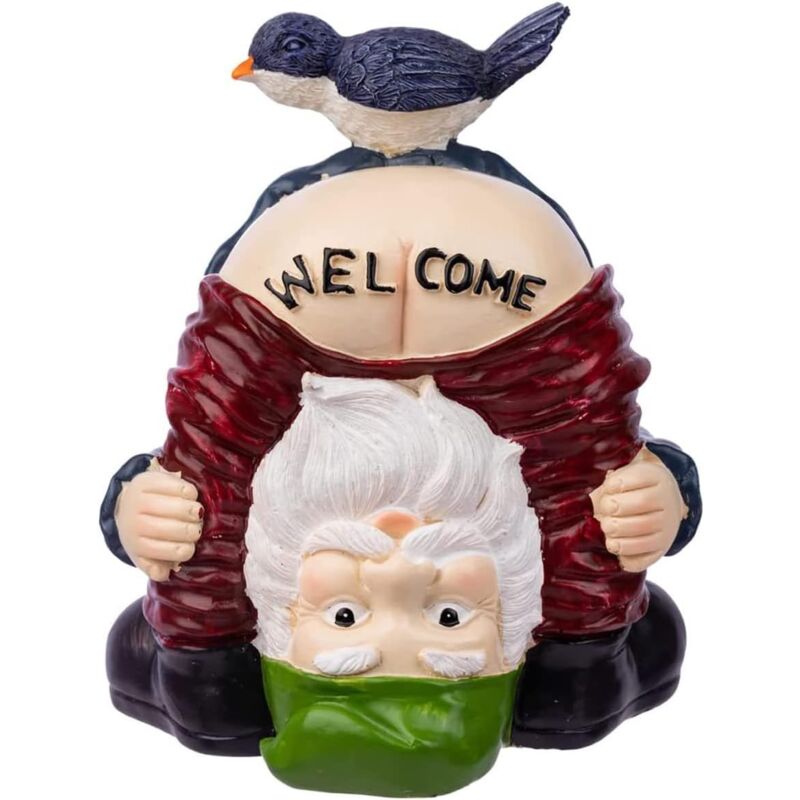 foto del prodotto sollbry statua di gnomo di halloween statuette di benvenuto in resina a forma di uccello divertente per esterni, patio, prato, cortile,