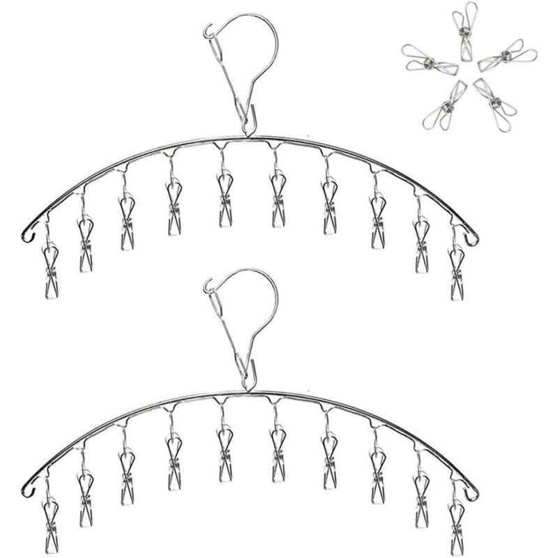 foto del prodotto sollbry stendibiancheria in acciaio inox, stendibiancheria per calzini, stendibiancheria con 10 clip per asciugamani, biancheria intima, sciarpa
