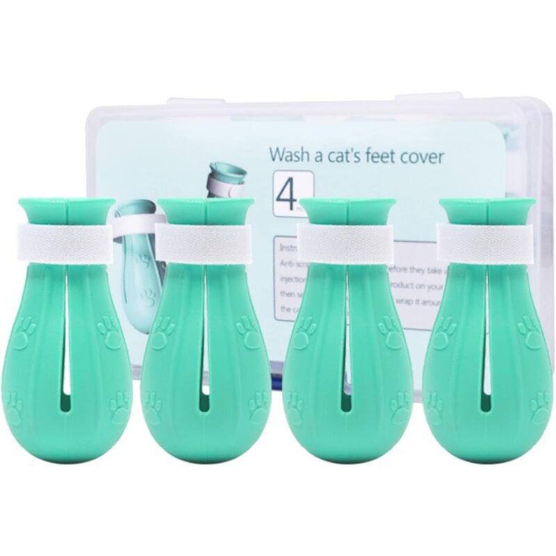 foto del prodotto sollbry stivaletti in silicone per gatti, antigraffio, 4 pezzi per cani o gatti, per prevenire graffi, verde chiaro