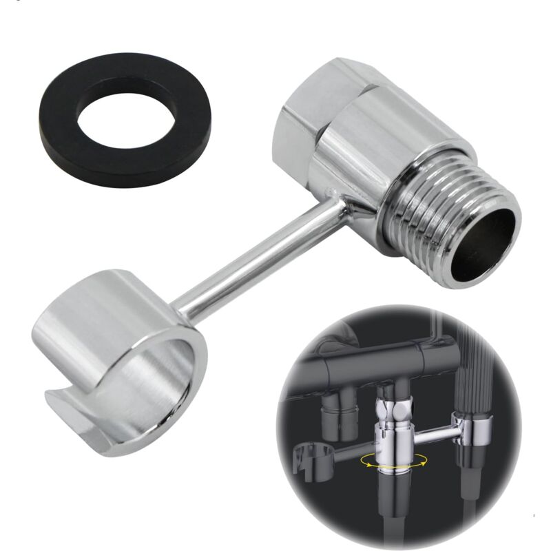 foto del prodotto sollbry supporto doccia a 360 senza foratura soffione doccia regolabile, attacco da 20 mm, dado universale per supporto doccia, cromato per