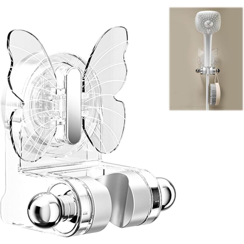 foto del prodotto sollbry supporto doccia monoblocco con ventosa, supporto per soffione doccia, supporto per doccetta, montaggio a parete, forma creativa a farfalla,