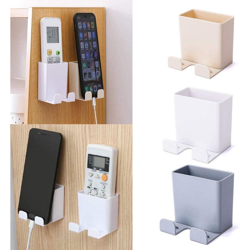 foto del prodotto sollbry supporto per cellulare da parete, 3 pezzi, abs con gancio, scatola organizer da parete per supporto di ricarica per cellulare, scatola
