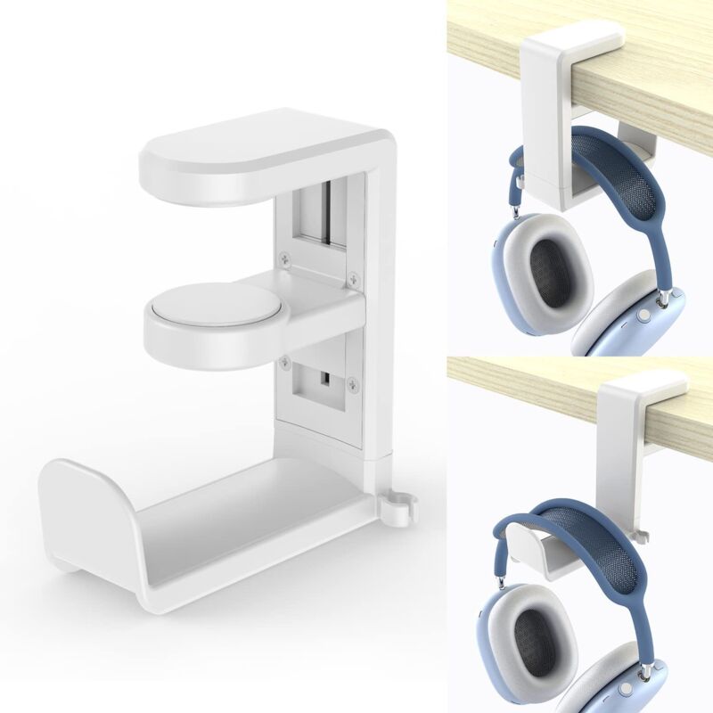 foto del prodotto sollbry supporto per cuffie bianco, gancio per auricolari con morsetto a braccio regolabile e girevole, supporto antiscivolo per cuffie da gioco