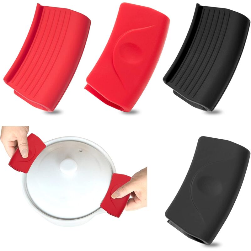 foto del prodotto sollbry supporto per maniglia calda in silicone, impugnatura antiscottatura per padelle, 2 paia, nero e rosso