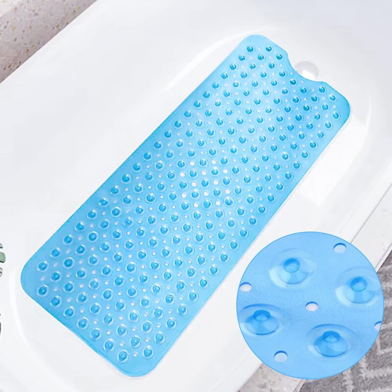 foto del prodotto sollbry tappetino da bagno antiscivolo, 100 40 cm, tappetino da doccia, tappetino da bagno extra lungo lavabile in lavatrice, materiale in pvc blu 
