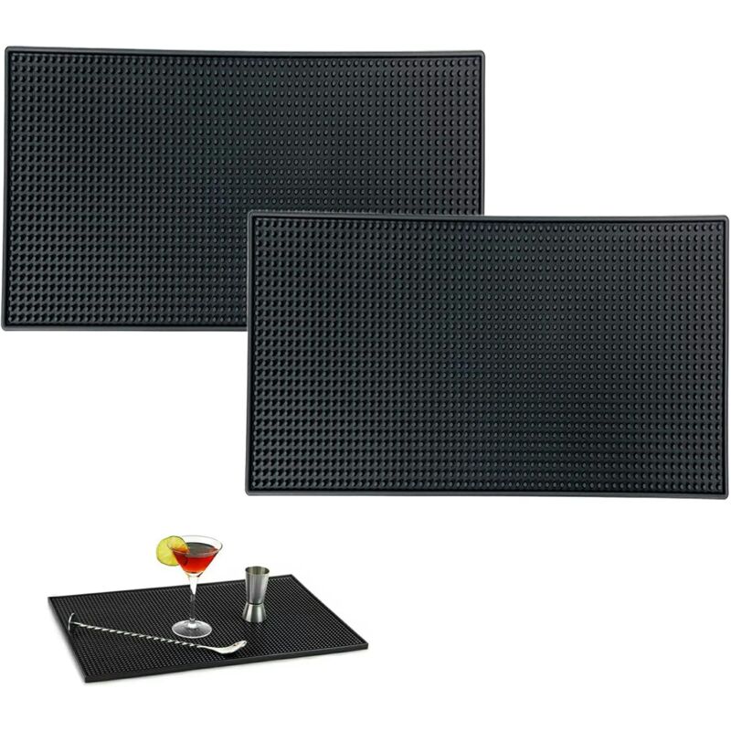 foto del prodotto sollbry tappetino da bar 2 pezzi, tappetino da servizio da bar, tappetino da bar nero, adatto per bar o casa, utilizzato per fissare bicchieri da