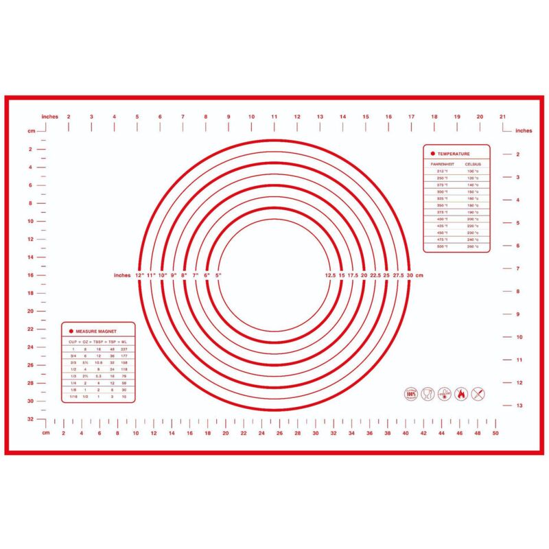 foto del prodotto sollbry tappetino da forno antiaderente in silicone riutilizzabile per pasta fondente con misurino, 60 x 40 cm rosso 