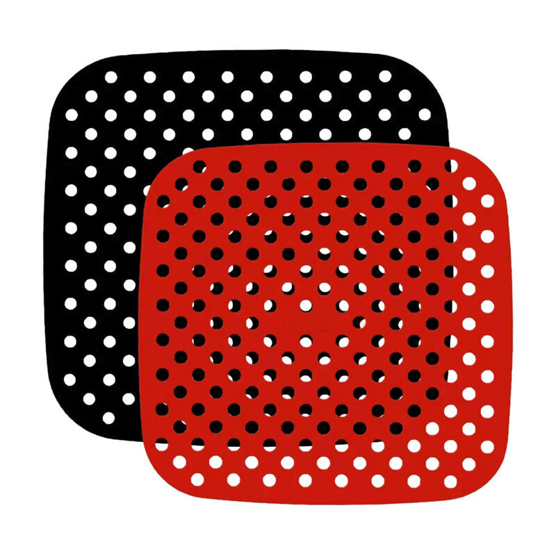 foto del prodotto sollbry tappetino per friggitrice ad aria in silicone riutilizzabile, facile da pulire, tappetino per friggitrice ad aria antiaderente, rosso e nero,