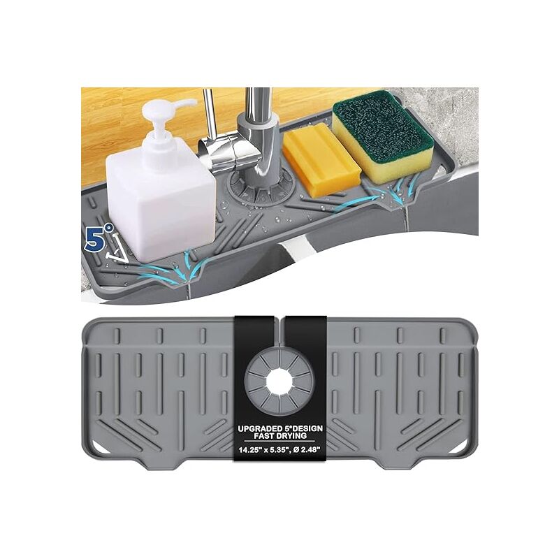 foto del prodotto sollbry tappetino raccogligocce in silicone con maniglia per rubinetto, porta spugna per detersivo per piatti per accessori da lavello da cucina,