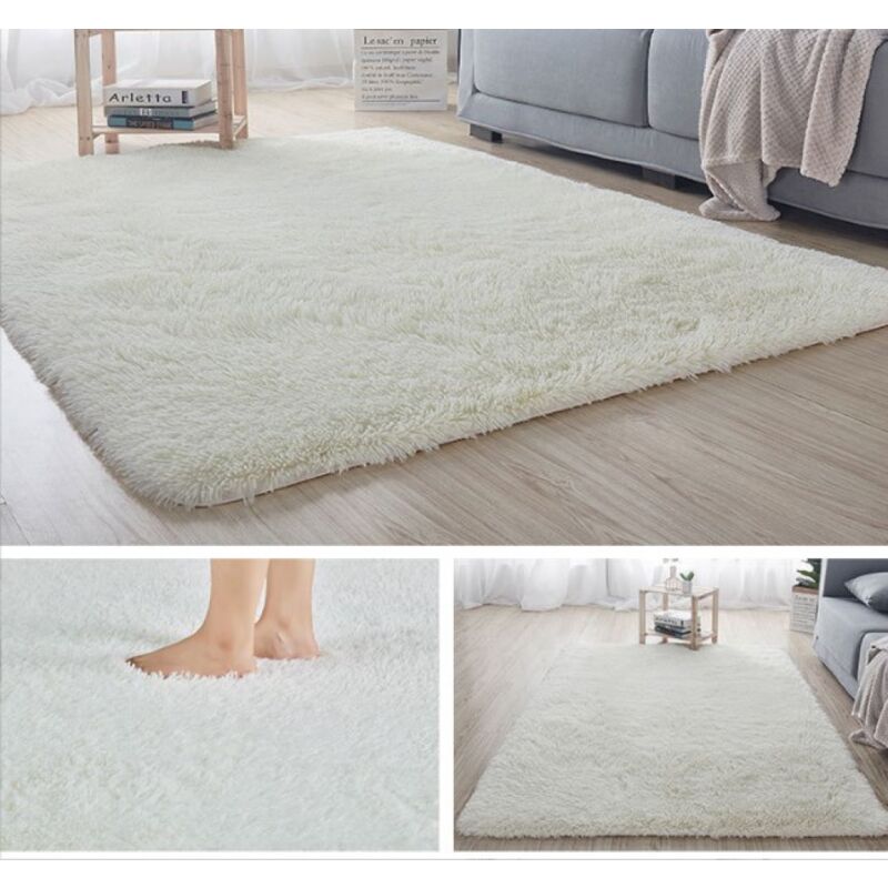 foto del prodotto sollbry tappeto shaggy morbido e soffice da 0,4 0,6 m, per interni, per ragazzi e ragazze, antiscivolo, moderno, decorativo per la casa, bianco