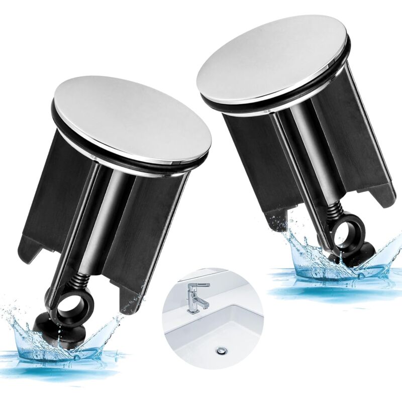 foto del prodotto sollbry tappo per lavandino 2 pezzi 40 mm altezza regolabile per bagno, tappo universale per lavandino in lega di alluminio nero