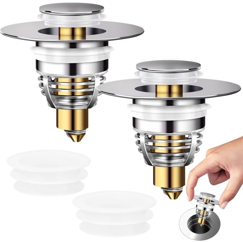 foto del prodotto sollbry tappo per lavandino da 2 pezzi, tappo universale per lavandino da 32 42 mm, pop up con 2 guarnizioni per vasca da bagno, accelera lo