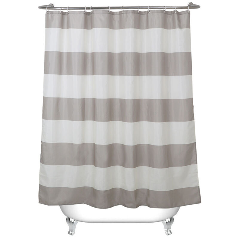 foto del prodotto sollbry tenda da doccia a righe color tortora con 12 ganci, tenda in tessuto beige impermeabile e antimuffa per il bagno, 180 x 180 cm