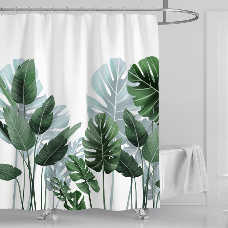 foto del prodotto sollbry tenda da doccia antimuffa 180 x 180 cm con foglie verdi, tenda da doccia lavabile e impermeabile con 12 ganci per il bagno