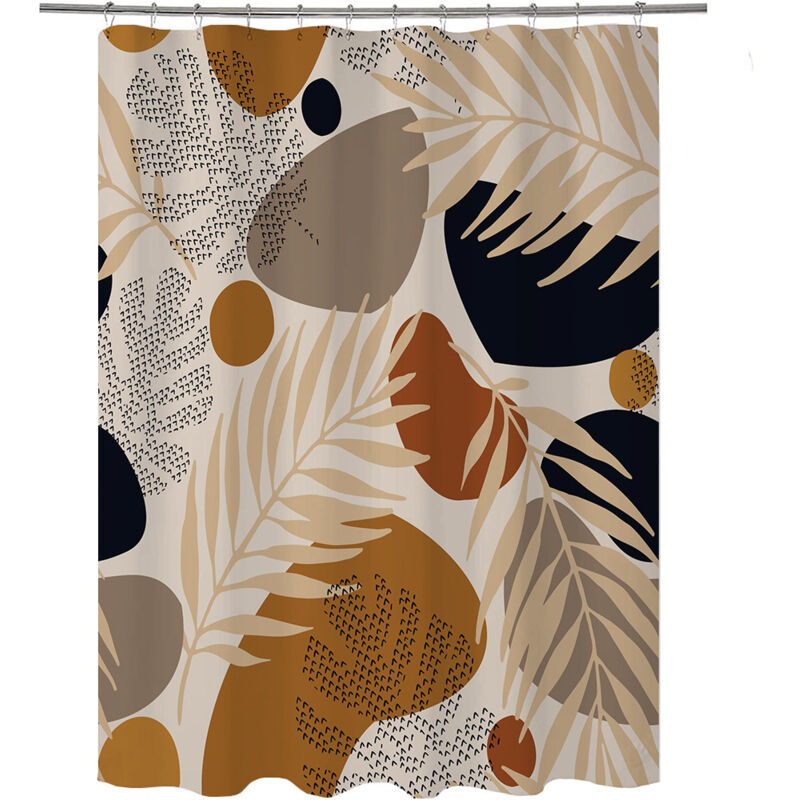foto del prodotto sollbry tenda da doccia boho 180x180 cm marrone, moderna arte astratta stile boho foglie di palma piante tenda da doccia in tessuto lavabile