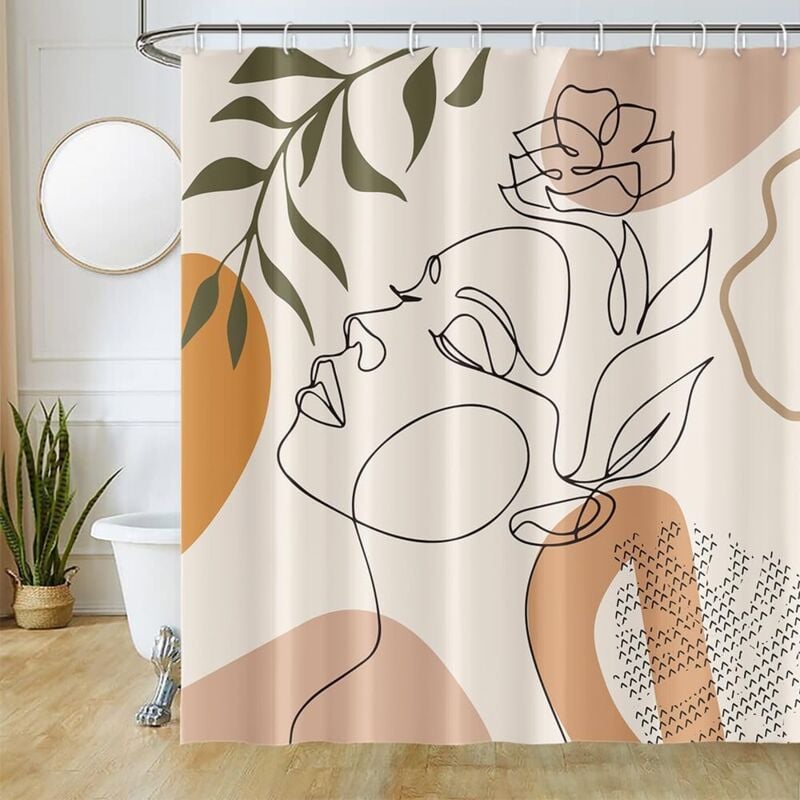 foto del prodotto sollbry tenda da doccia con motivo astratto, tende da doccia nere, linee minimaliste, tenda da bagno antimuffa, impermeabile, in tessuto di
