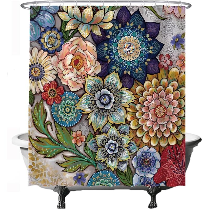 foto del prodotto sollbry tenda da doccia fiori multicolori arte naturale 180 x 200 cm lavabile antimuffa impermeabile rosso giallo blu verde