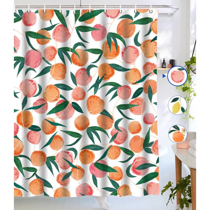 foto del prodotto sollbry tende da doccia color pesca, tenda da doccia con motivo a frutta, grazioso tessuto impermeabile con motivo colorato e luminoso, 182,9 x