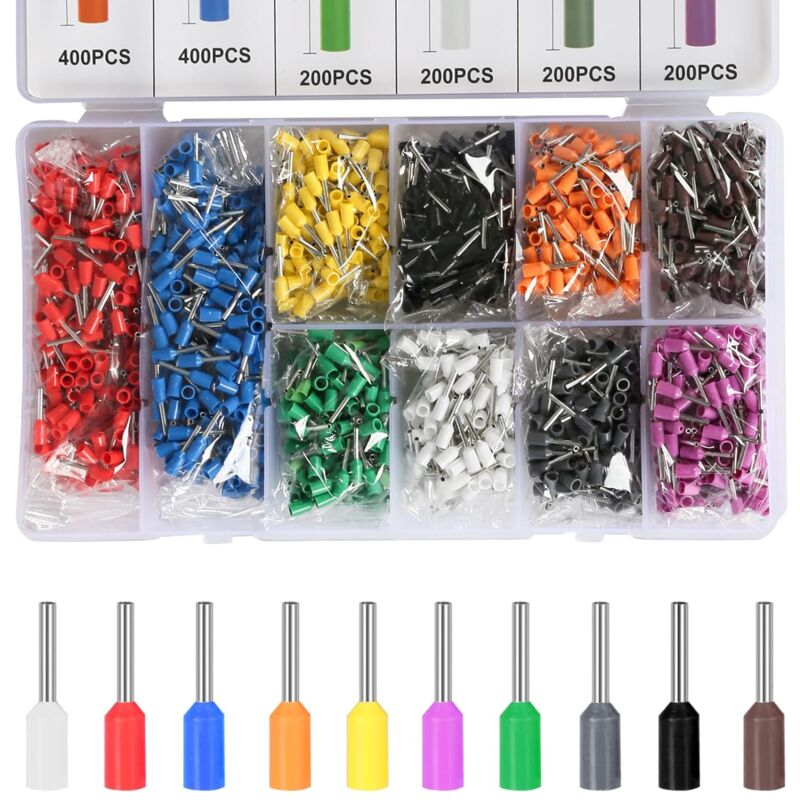 foto del prodotto sollbry terminali a crimpare elettrici, 2400 pezzi terminali a crimpare 22a.wg, kit di connettori elettrici per terminali a crimpare da 0,5 mm 