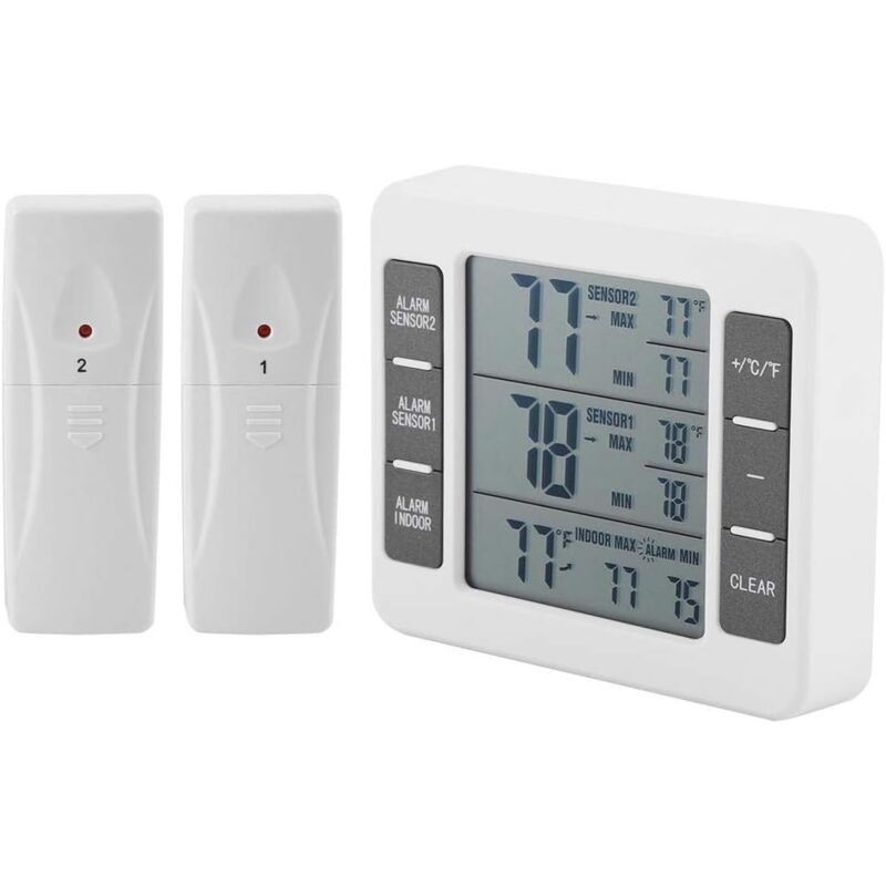 foto del prodotto sollbry termometro per frigorifero con display digitale wireless, monitor della temperatura del congelatore, termometro per frigorifero con 2 sensori