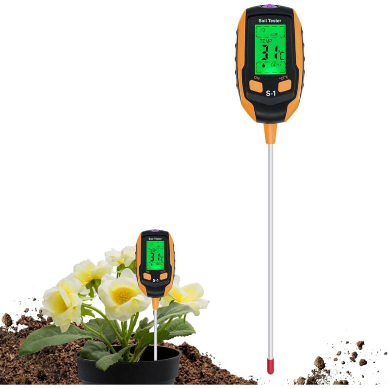foto del prodotto sollbry tester del terreno 4 in 1 con ph temperatura umidit luce per giardinaggio, prato, agricoltura e piante da esterno