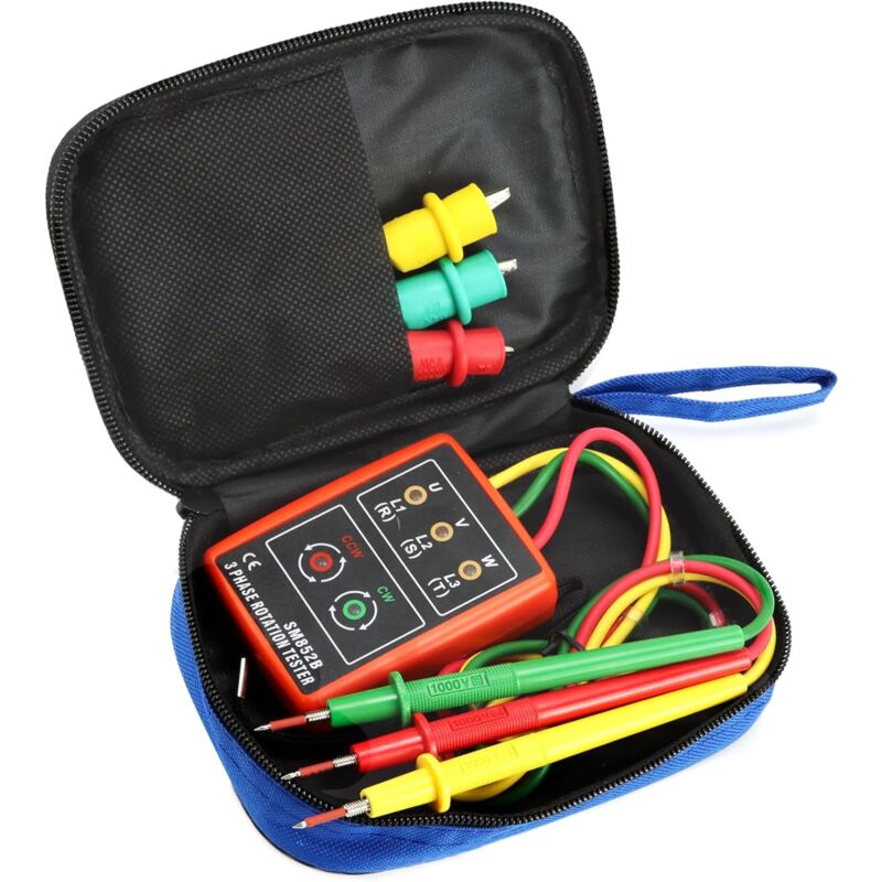 foto del prodotto sollbry tester di sequenza trifase, 60 v 600 v ca, 20 400 hz, con tester cicalino e morsetti a coccodrillo
