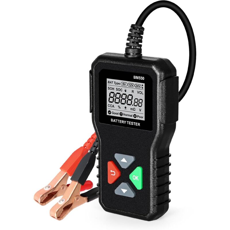 foto del prodotto sollbry tester per batteria auto, bm550 tester per batteria auto 6v 12v 24v con test di tensione da 100 a 2000 cca analizzatore per batteria per