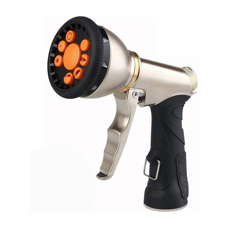 foto del prodotto sollbry ugello per tubo da giardino in lega di zinco con 9 tipi di spruzzo, ugello per tubo da giardino ad alta pressione, spruzzatore manuale per