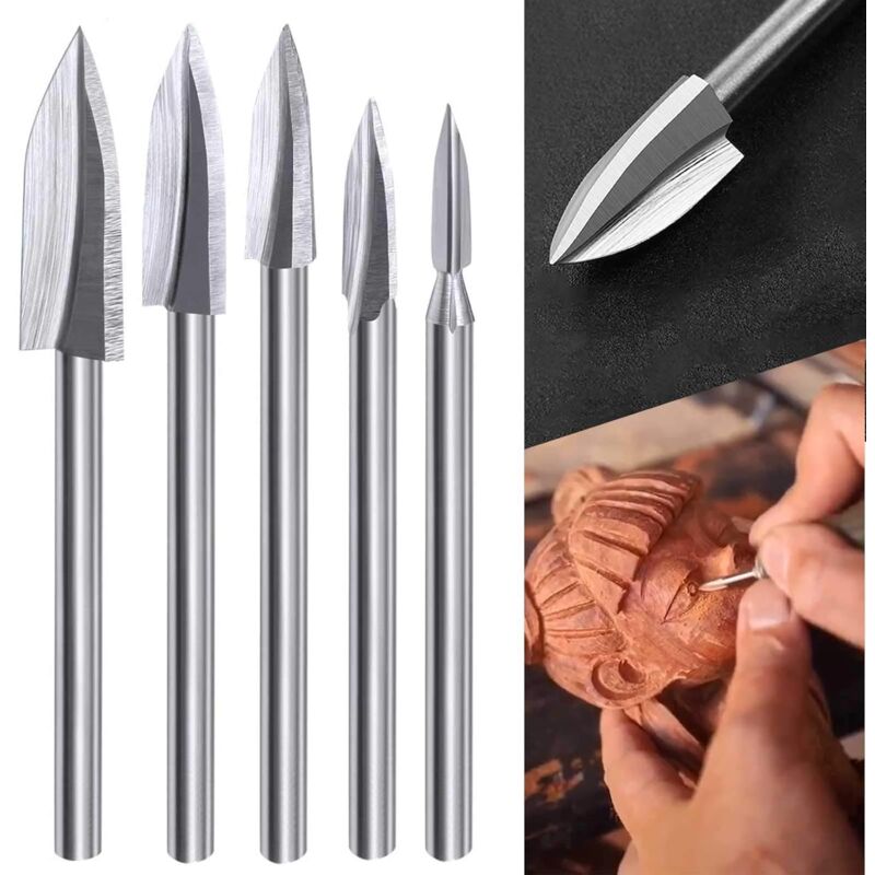 foto del prodotto sollbry utensili per intaglio del legno per utensili rotanti, 5 punte per incisione, set di punte per intaglio del legno con gambo da 1 8 di