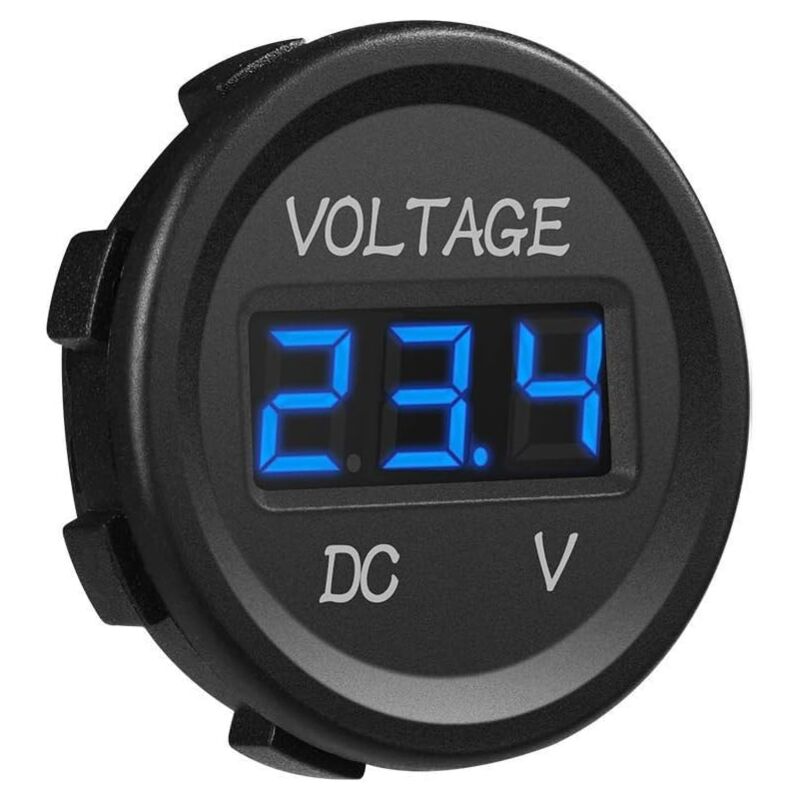 foto del prodotto sollbry voltmetro digitale a led impermeabile da 12 24 v cc per barca, moto, camion, nautica blu 