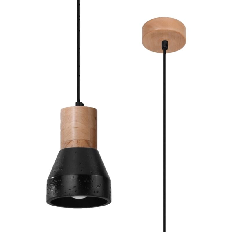 foto del prodotto sollux lighting qubic dome sospensione plafoniera cemento nero, legno naturale