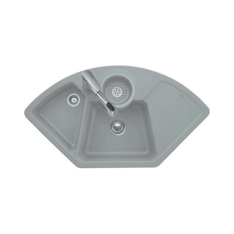 foto del prodotto solo angle, lavelli ad angolo, 1075 x 600 mm, lavello sottotop, 2 vasche richiudibili, lavello ad angolo biancaneve lucido