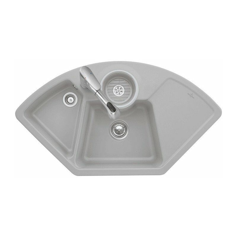 foto del prodotto solo angle, lavelli ad angolo, 1075 x 600 mm, lavello sottotop, installazione su un angolo laterale da 90 cm sotto il lavello, 2 vasche chiudibili,