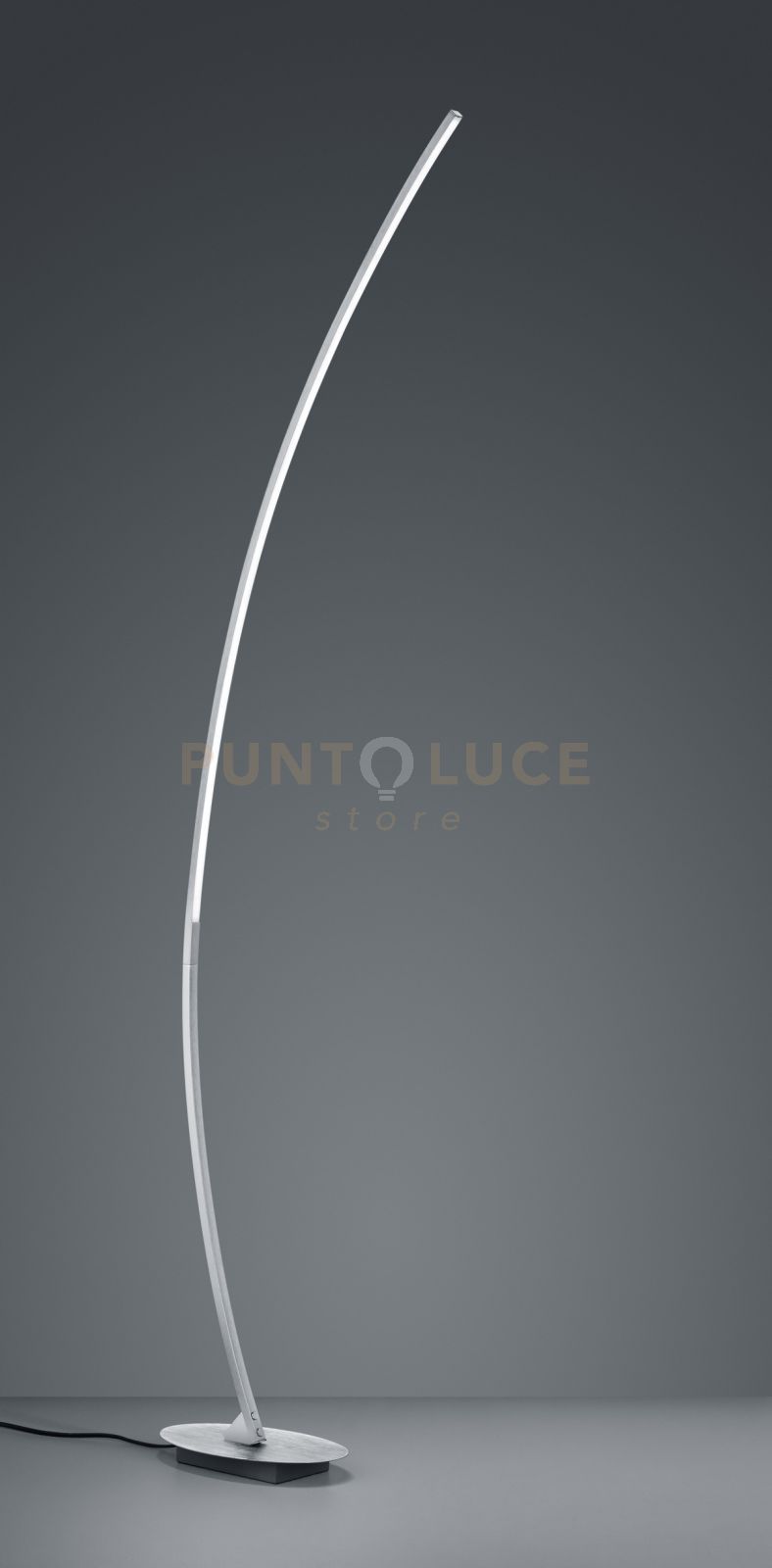 foto del prodotto solo piantana led 11w 1200lm, 3000k curva alluminio spazzolato h. 150cm con interruttore a pedale