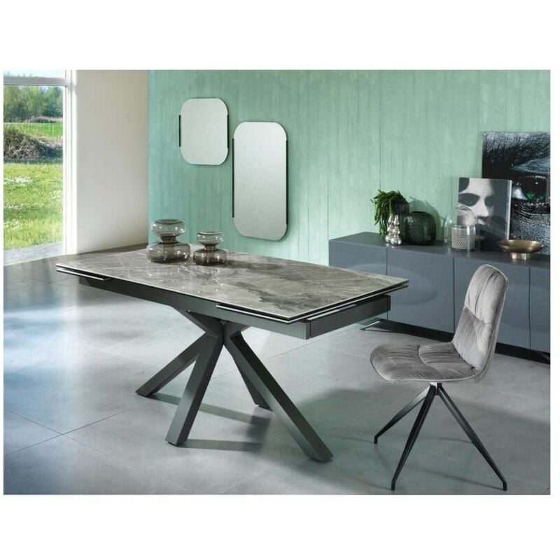 foto del prodotto sololed tavolo allungabile da 160cm a 240cm moderno top in ceramica su vetro temperato marmo antracite