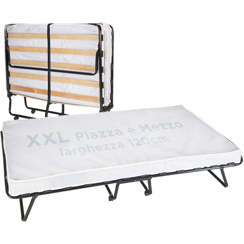 foto del prodotto soluko letto brandina pieghevole a doghe con materasso 120x200 piazza e mezza