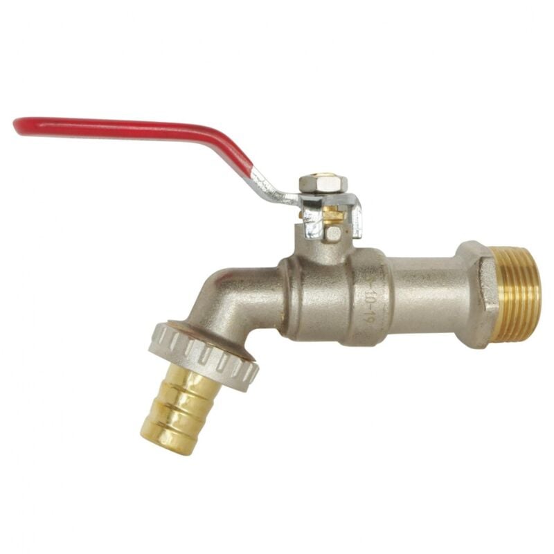 foto del prodotto somatherm - rubinetto per irrigazione a sfera placcata in nichel - maniglia piatta in acciaio - ingresso 20x27 naso 20x27 for you