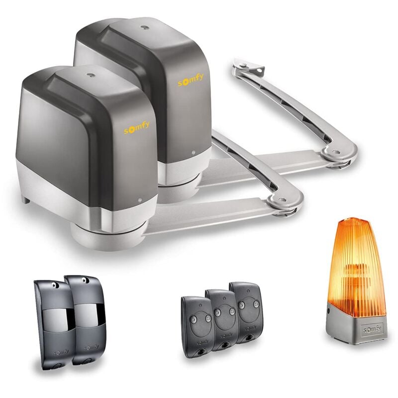 foto del prodotto somfy 1241430 motorizzazione a braccio rts line lockyvia per cancello a battente, fornito con 2 telecomandi keytis, fire orange e fotocellule,