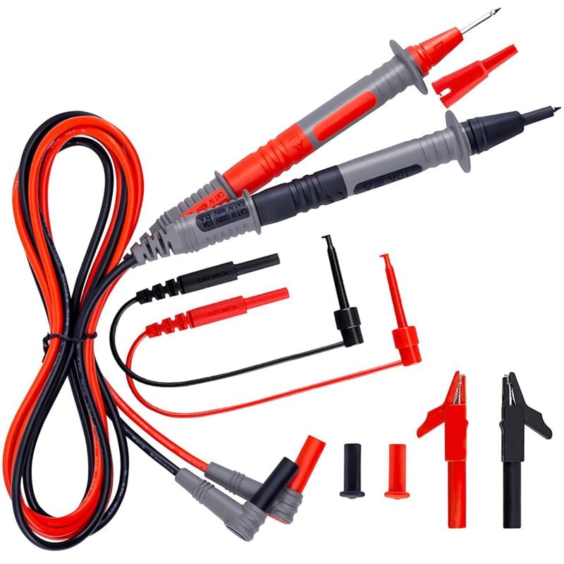 foto del prodotto sonde multimetro, kit di prova per elettricisti in silicone morbido, cavi di prova con morsetti a coccodrillo e sonda ad ago