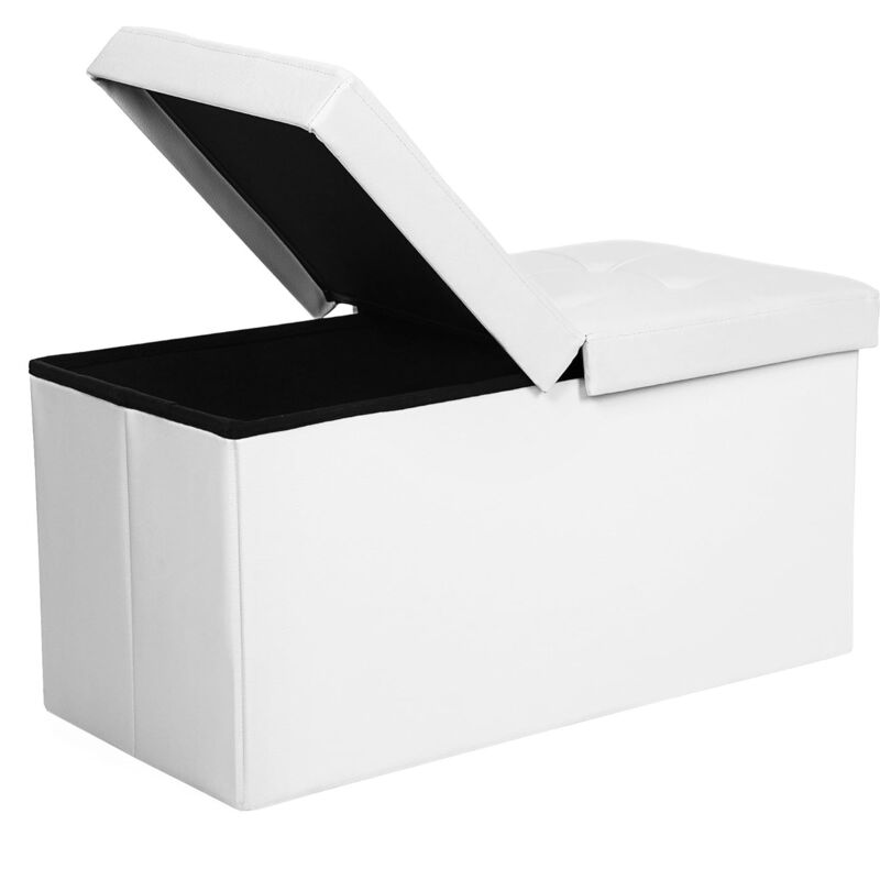 foto del prodotto songmics 80 l pouf contenitore con coperchio ribaltabile poggiapiedi capacit di carico di 300 kg bianco 76 x 38 x 38 cm