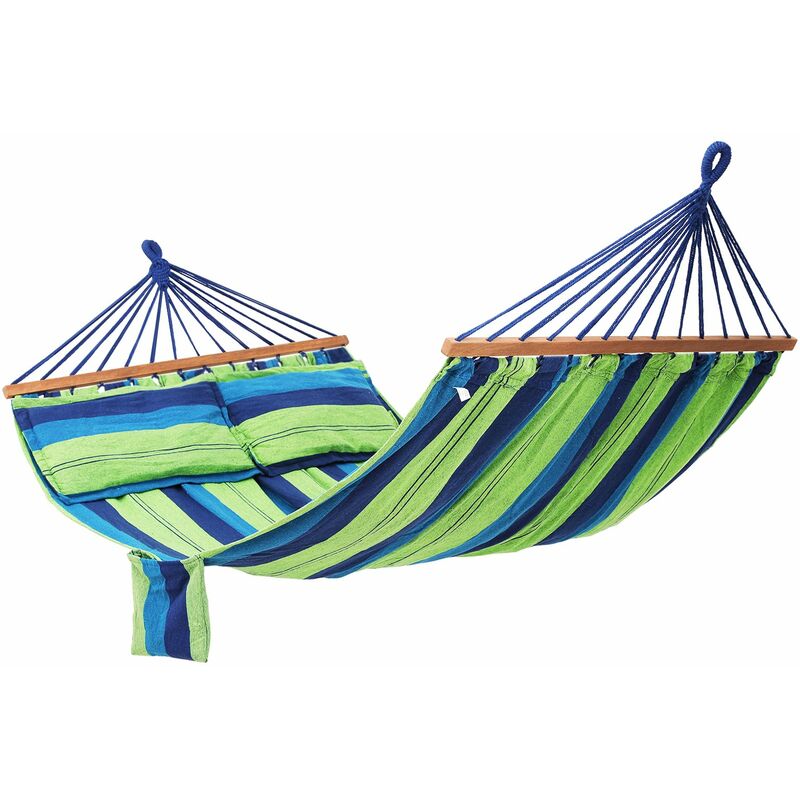 foto del prodotto songmics amaca di stoffa portatile da campeggio e giardino, telo con barre trasversali, 210 x 150 cm, portata max. 300 kg, strisce multicolore