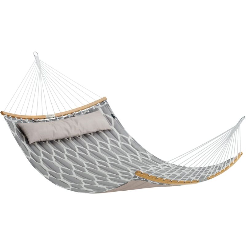 foto del prodotto songmics amaca in tessuto trapuntato con aste curve in bamboo rimovibili, cuscino, 200 x 140 cm, capacit di carico da 225 kg, grigio e rombi beige