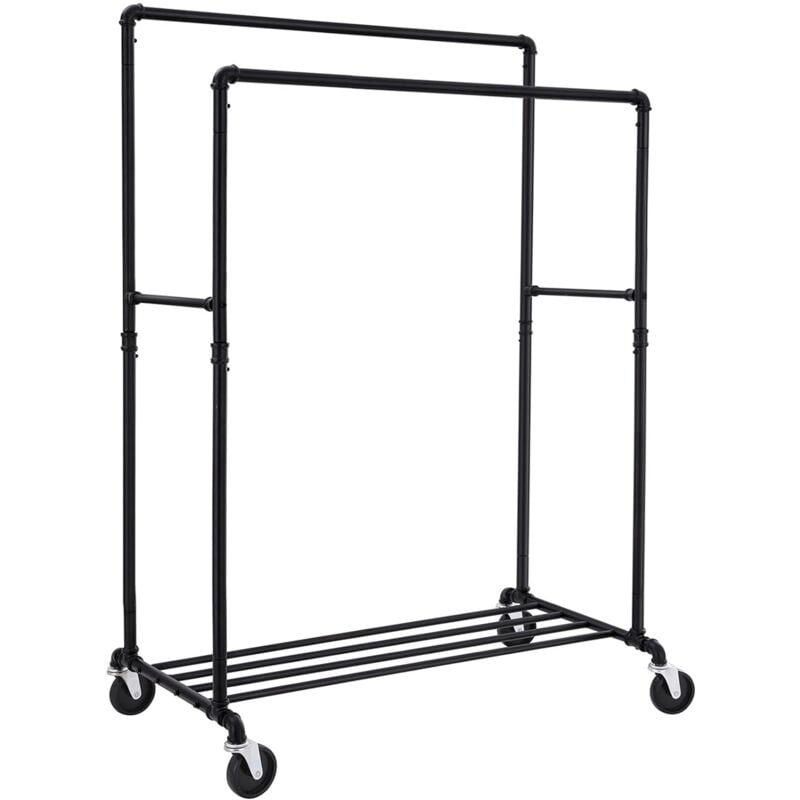 foto del prodotto songmics appendiabiti in stile industriale di tubo con rotelle, carico massimo 110kg, doppia barra per appendere abbigliamento, struttura in